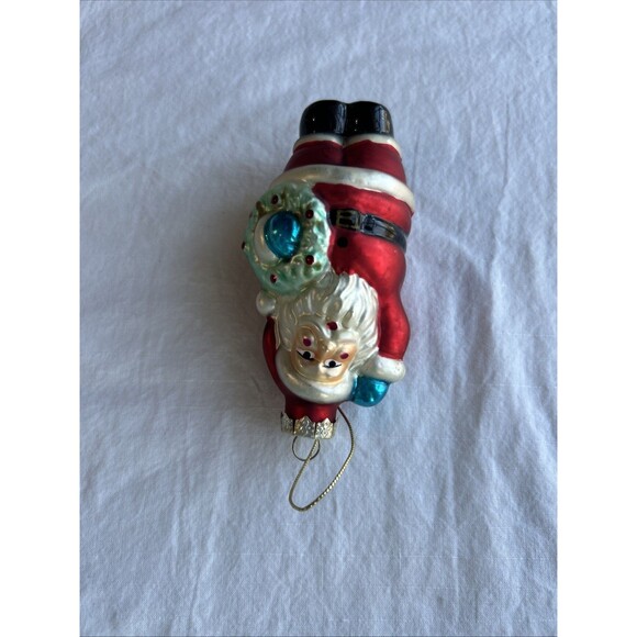 Vtg Blown Glass Christmas Ornament Red Santa Wreath - Picture 3 of 4